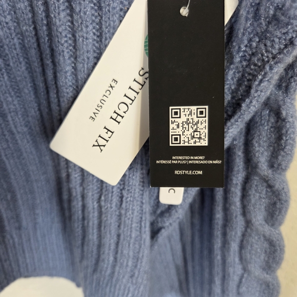 RD Style Ribbed Mock Neck Cable Knit Sweater Blue Size Large - Picture 7 of 10